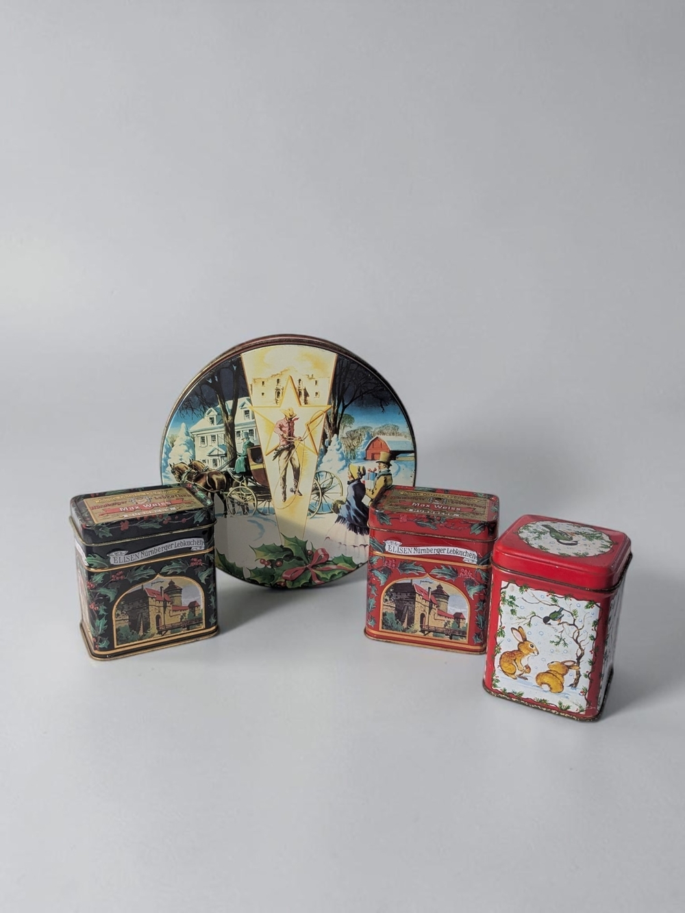 Vintage Decorative Metal Tin Lot (4) Cottagecore Holiday Lebkuchen Christmas
